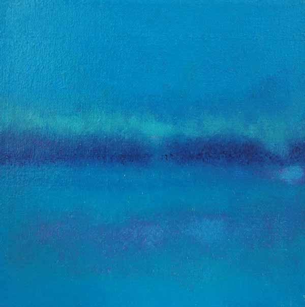Abstract painting of morning mist with blue-green